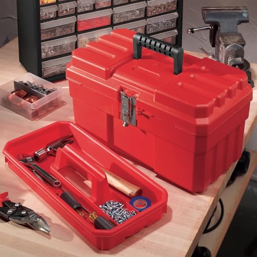 Akro-Mils 14-Inch Plastic Toolbox with Removable Tray, Steel Latch & Padlock Eye, Heavy Duty Tool Box for Tools, Crafts, First Aid & Hobby Supplies, 14" x 8" x 8", Made in USA, 6-Pack, Red (09514) - color: Red, size: 6-Pack