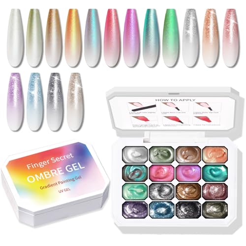 Glitter Pat Gel Ombre Nail Polish Palette, 16Colors Aurora Mermaid Nail Art - color: 16 Colors E