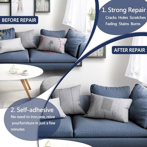 Fabric Repair Patch, Self Adhesive Furniture Tape for Cloth, Sofa - color: Canvas Medium Grey, size: 17X158 Inch