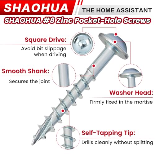 1200 Pcs #8 1-1/4" Pocket Hole Screws, Coarse Thread for Furniture, Cabinets, Compatible with Kreg Jig, Zinc Plated Pocket Screws for Indoor Use, Portable Handheld Box w/ SQ2 Square Drive Bit - size: A. #8 1-1/4"