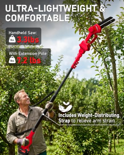 Electric Pole Saw 6“ Mini Chainsaw Cordless Brushless 6.0Ah Batteries Fast Charger Telescopic Power Pole Saw Tree Trimmer Limb Branch Cutter Pruner 16 Ft Max Reach Multi-Angle Red - color: Red-1 Battery