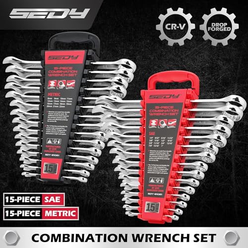 30-Piece Combination Wrench Set - Open End Wrench Set with Organizer Professional 12 Point Wrench Kit Tool for Mechanic Garages Workshops 1/4'' to 1'' & 8-22mm - style: 30-Piece Combination (SAE & Metric)