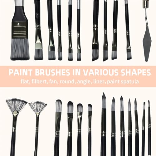 25pcs Paint Brush Set, Professional Artist Paint Brushes for Acrylic Painting, Oil, Watercolor, Gouache, with Paint Spatula and Cloth Roll - Art Supplies for Artists and Beginners