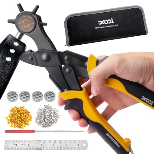 XOOL 2 in 1 Leather Hole Punch Eyelet Tool Kit, 3/16" 4.5mm Metal Eyelets for Fabric, Hole Puncher, Eyelet Pliers for Shoes Leather Clothes Belt - style: Hole Puncher × Eyelet Pliers