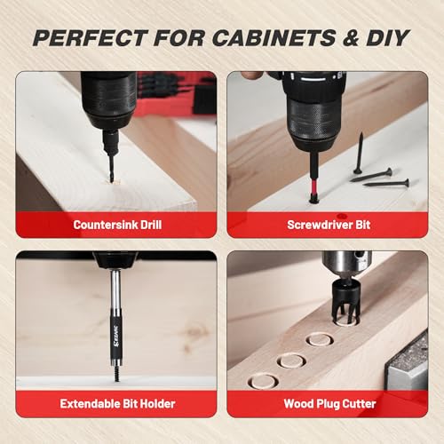 EZARC Countersink Drill Bit Set, 22PCS Two-Flute Bits with Plug Cutters