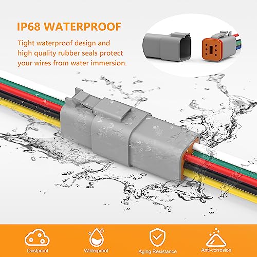 Newdeli Deutsch 6 Pin Connector Kit Waterproof Electrical Connector 16 AWG Male and Female Automotive Wire Connectors for Car Truck Boat, Dt Connector 2 Sets - size: DT Connector 2 Sets 6 Pin