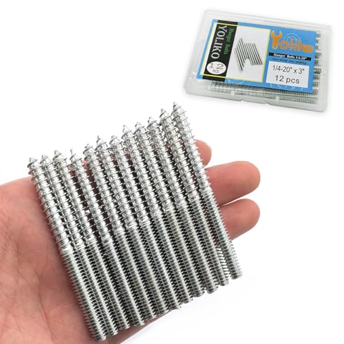 12 Pack 1/4-20 x 3 Inch Silver Hanger Bolts 1/4-20" Double Headed Bolts 1/4 Wood Dowel Screw Self-Tapping Screw Hanger Bolts for Furniture Screws Double Screw Threaded Rods Bolt 75mm Length - size: Silver 1/4-20"x3"-12PCS