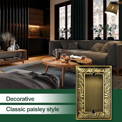 6 Pack Antique Brass Decorative Single Blank Outlet Covers Wall Plates - size: 1 Gang Single Blank