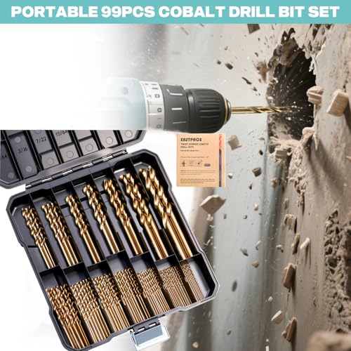 99Pcs M35 Cobalt Drill Bit Set, 1/16 inch-3/8 inch,Twist Jobber Drill Bit Kit for Stainless Steel, Hard Metal and Wood Plastic with Portable Indexed Case - size: 99Pcs Cobalt Drill