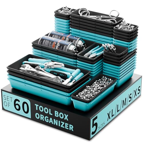 Tool Box Organizer Tray, 60 PCS & 5 Sizes, Black and Sky Blue - color: Black & Sky Blue: 60 PCS