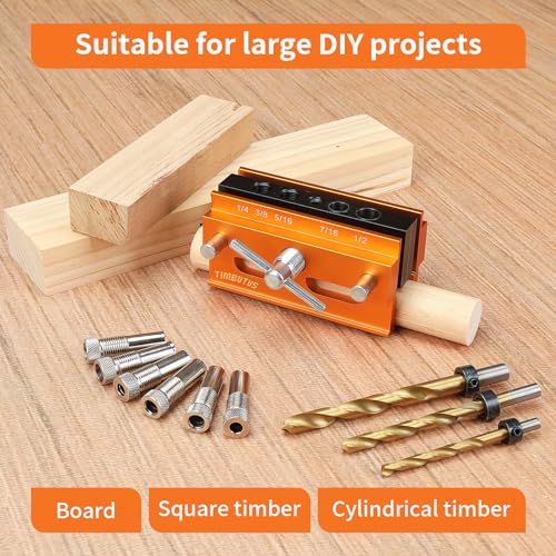 Self Centering Doweling Jig Kit - Adjustable Width Dowel Jig Kit for Straight Holes, Biscuit Joiner Set, 6 Bushings, 3 Size Drill Bits - Woodworking Precision Tool