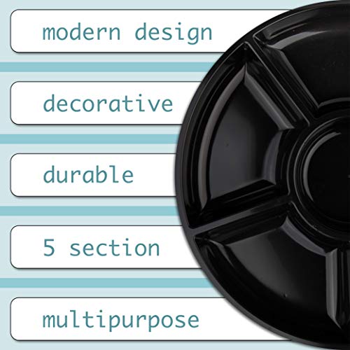 Plasticpro 6 Sectional Round Plastic Serving Tray/Platter (2, Black) - color: Black