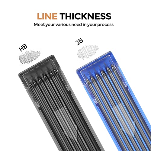 2mm Mechanical Pencil Set, 2 Pieces Artist Carpenter Drafting Pencils 2.0 mm with 2 Tube Lead Refill (HB, 2B), Art Lead Holder Metal Marker for Draft Drawing, Writing, Art Sketching