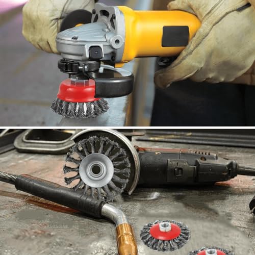 6 Pack Wire Wheel Brush for 4 1/2 Angle Grinder - 4 & 3 Inch Knotted Coarse Crimped Wire Wheels & Cup Brush with 5/8-11UNC Threaded Arbor - style: 6 PACK Wire Wheel&Cup Set