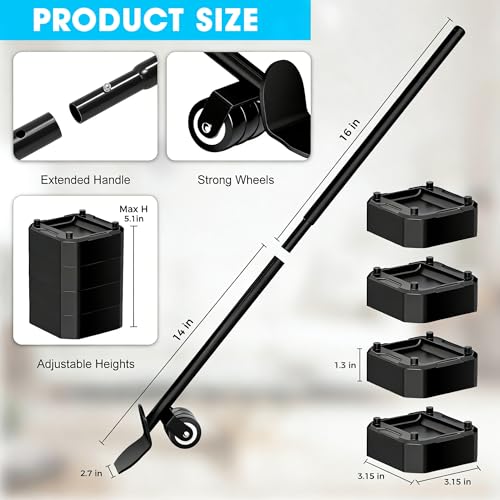 LOYAL TIGER Heavy Furniture Lifter Tool Set with 4 Raise Blocks,Black - color: Black