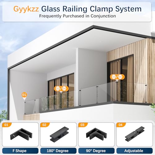 Adjustable Glass to Glass Clamp, 90-180-270 Degree Matte Black Railing Clamps, Stainless Steel T304 Railing Clips Brackets for Fence, Balustrade, Balcony Deck, Indoor & Outdoor - size: 1 Pack, style: Adjustable