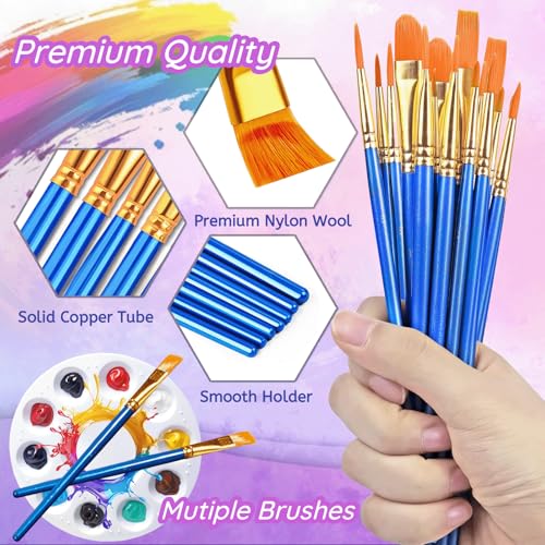 528PCS Valued Paint Brushes and Palettes Set，48Pack of 480PCS Paint Brushes Bulk, 48 Paint Paint Trays, Artist Acrylic Brushes Nylon Brush Head, Suitable for All Purpose Oil Watercolor Painting Set