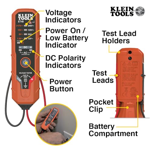 Klein Tools ET40VP Voltage Test Kit, GFCI Receptacle Tester, AC/DC Voltage Tester, Detects Common Electrical Wiring Problems - size: 2-Piece Tester Kit