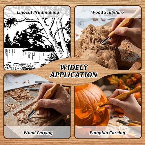 WILLBOND 5 Pcs Linoleum Carving Tool Set Wood Handle Linocut,Round - style: Round