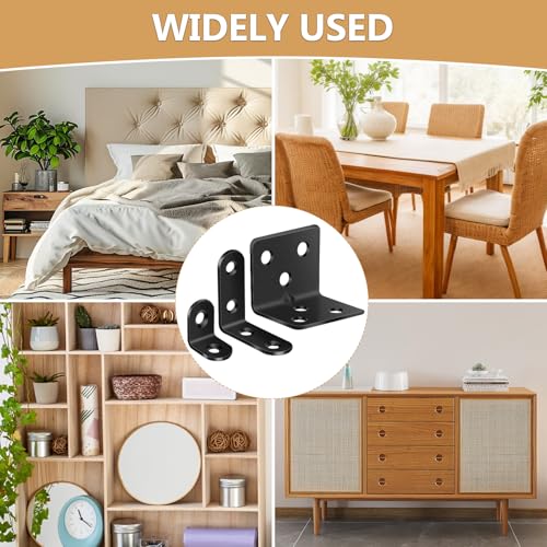 MAPVOLUT 25Pcs L Brackets for Shelves, 3 Sizes Angle Corner Braces Metal L Bracket Heavy Duty for Wood, Sturdy and Rustproof for Repairing Furniture with 82Pcs Screws Mounting Bracket Easily Black - size: 3 SIZE Black