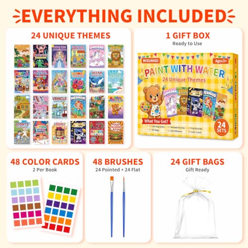 24 Pack Paint with Water Coloring Books for Kids Ages 4-8, Party Favor Kits with Brushes, Birthday Goodie Bag Stuffers, Classroom Prizes, Arts and Crafts Activities, Homeschool Supplies