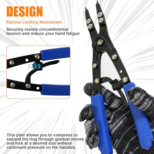 38700 Snap Ring Pliers External 10" Large Heavy Duty Ratchet Locking Design Anti-slip Circlip Pliers Blue Automotive Removal Tool Kit Compatible with Ford Super Duty Pickups 2007 and Newer (Blue) - color: Blue