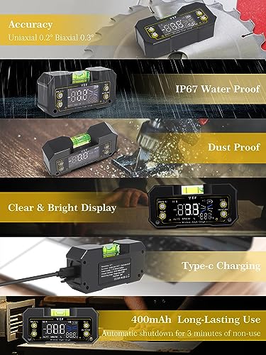 YIF Wireless Digital Angle Finder Tool with Dual Axis, Digital Level with Slope Percentage - Magnetic Angle Finder with Clear Display & Digital Protractor for Absolute & Relative Measurement