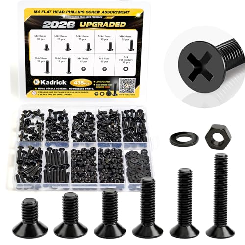 KADRICK 435Pcs M4 Countersunk Screw Kit,Flat Head Bolts 8MM-25MM - size: M4 435Pcs 8-25mm