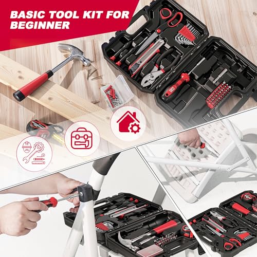 Prostormer 93-Piece Small Tool Kit for Home and Dorm, Red - color: Red
