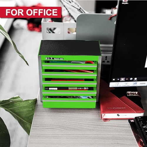 P.I.T. Mini Tool Box,Small Metal Toolbox Organizer with 5 Drawers,Green | 8.6"W X 4.6"D Cute Size,Q235 Steel,Magnetic Locking Mechanism,PVC Drawer Liners - color: Green, size: 5-Drawer