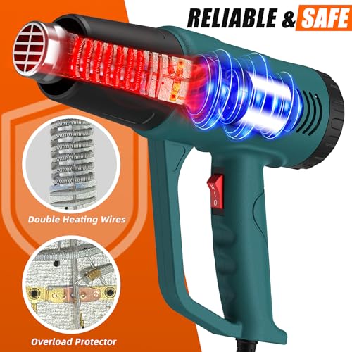 Heat Gun,10FT cable,Dual-Temperature Settings 572°F & 1112°F - color: Green