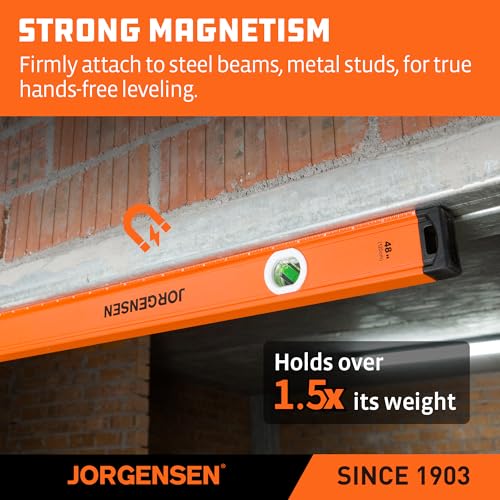 JORGENSEN 48" Magnetic LED Box Level, 45°/90°/180° Bubble Long Leveler Tool - size: 48 inch