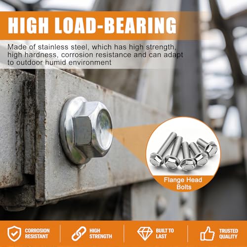mankk 200PCS Flange Head Bolts Assortment Kit M8x1.25 Bolt (Length 16/20/25/30/35mm) Metric Bolt Stainless Steel Hex Head Bolts and Serrated Flange Nuts Kit Full Thread M8 Bolt - color: Silver-200PCS M8