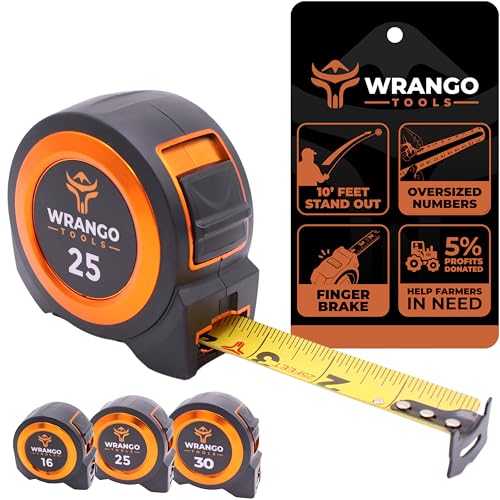 Tape Measure 25 FT - Measuring Tape Retractable - Oversized & Double-Sided Print - Blade Lock, Finger Brake - High Performance Nylon Coating, 10' Stand-Out - 13' Reach / 1-1/16" Blade - size: 25 FT, style: Single