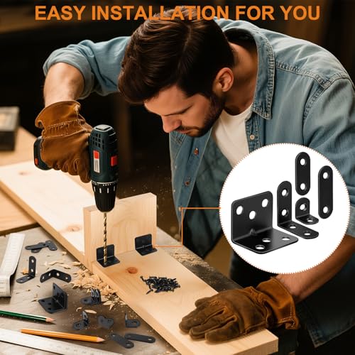 40 Pack L Bracket Corner Brace Kit, 5 Sizes Stainless Steel Corner Bracket - size: 40 Pack-5 Sizes