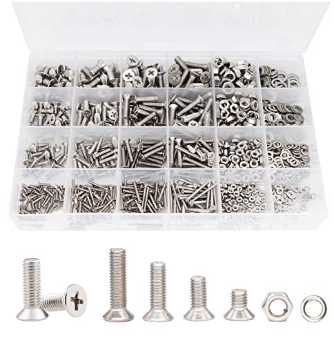 940pcs M2 M3 M4 M5 Phillips Countersunk Flat Head Machine Screws Hex Nuts Flat Washers Assortment - size: M2 M3 M4 M5 940pcs (Countersunk Head-304)