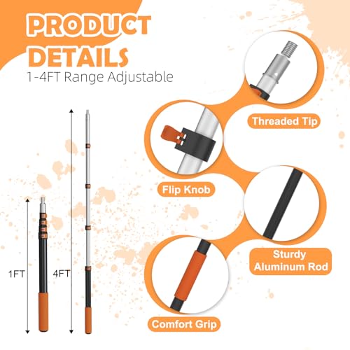 LAANPOLE Paint Roller Kit, 27 Piece Paint Supplies, 9"4" Paint Rollers, 1-4FT Extension Pole, Paint Brushes for Walls, Microfiber Roller Covers for Professional Painting, Orange