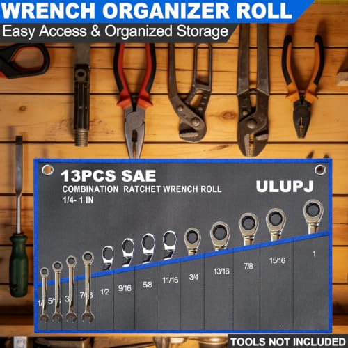 2PCS Wrench Roll Up Pouch, Tool Organizer Storage Bag (13SAE + 14Metric)