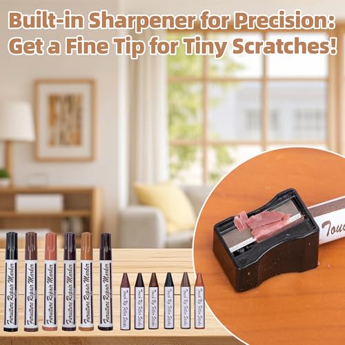 Wooden Furniture Floor Scratch Repair Markers, Wood Touch Up Markers with Sharpener, Furniture Touch Up Pens for Wood Floors, Tables, Cabinets, Doors, Quick