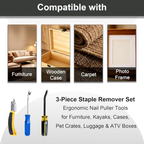 3-Piece Heavy Duty Upholstery Staple Remover Tool Set, Nail Puller Plier, Tack Lifter, Fastener Remover for Carpet,Furniture,Floor,Photo Frame,Wooden - color: 3 Pcs