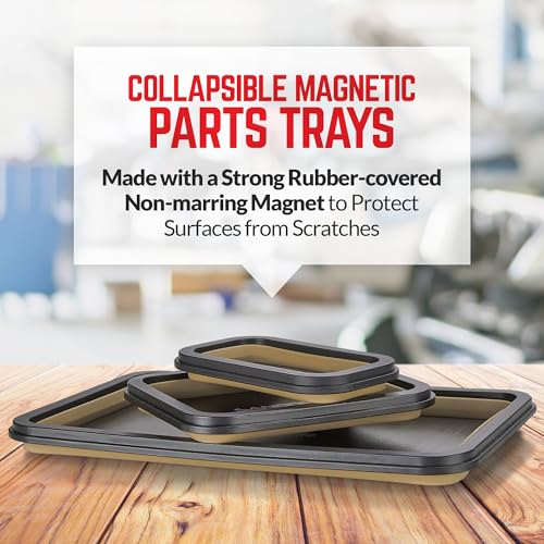 Collapsible Magnetic Parts Tray Set - 3 Different Size Tool Trays - Khaki - color: Khaki