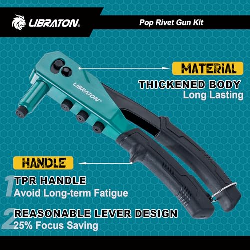 LIBRATON Rivet Gun Kit, Pop Rivet Gun, Heavy Duty Rivet Tool, Hand Riveter