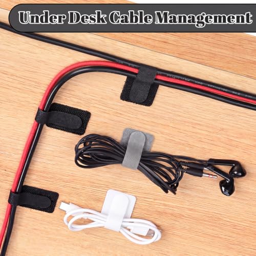 100 Pcs Cable Management Under Desk, Hook and Loop Cable Straps, Black - color: Black