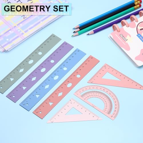 PATIKIL Geometry Set, 2 Pack 8 Inch Aluminum Ruler & 4 Triangles, Metal Protractor Ruler Math Drafting Measuring Tool for Home Office Math Drawing Engineering Art,Gradient Pink - color: Gradient Pink, size: 8 Inch