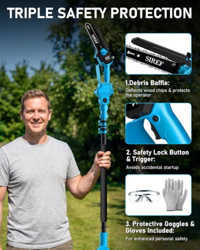 2-in-1 Electric Pole Saw 6inch Mini Chainsaw Cordless Brushless 2x4.0Ah Batteries Fast Charger Telescopic Power Pole Saw Tree Trimmer Limb Branch Cutter Pruner 16 Ft Max Reach Multi-Angle Blue - color: Blue-2 Batteries