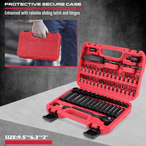64-Piece 1/4" Drive Impact Socket Wrench Driver-Bits Set, Cr-V Metric&SAE Deep and Shallow Socket Set, S2 Power Bits with Quick-Release Ratchet Handle, Universal Joint, Bit Holder, Power Drill Adapter - style: 1/4" | 64-Piece Socket & Bit Set