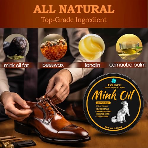 Feilove 4-in-1 Mink Oil Leather Conditioner and Cleaner 3.52 oz - Premium Waterproof Formula for Boots and Shoes - style: 6-in-1 (Basic Set)