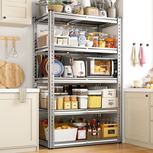 REIBII Galvanized Garage Shelving with PP Boards for Pantry Office Garage - size: Sliver 28"Wx12"Dx60"H