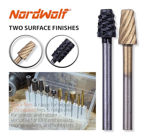 10PCS Rotary Burr Wood Carving Rasp Files Set with 1/8" Straight Shank - size: 1/8" Straight Shank (10 Pcs)