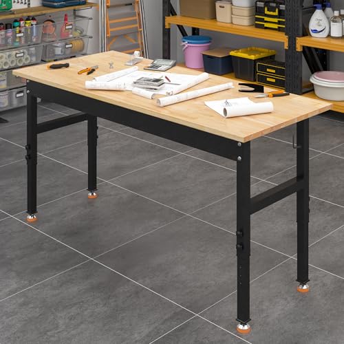 48" Adjustable Work Bench, Rubber Wood Top Workbench - size: 48 inches